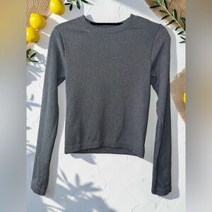 Old Navy Charcoal Ribbed Long Sleeve Crewneck Top